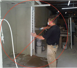 Typical shutter shop without proper spray booth